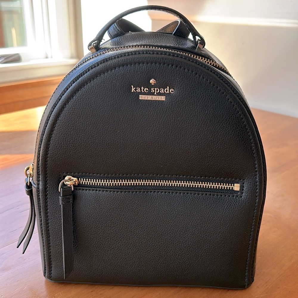 kate spade black leather mini backpack with gold hardware